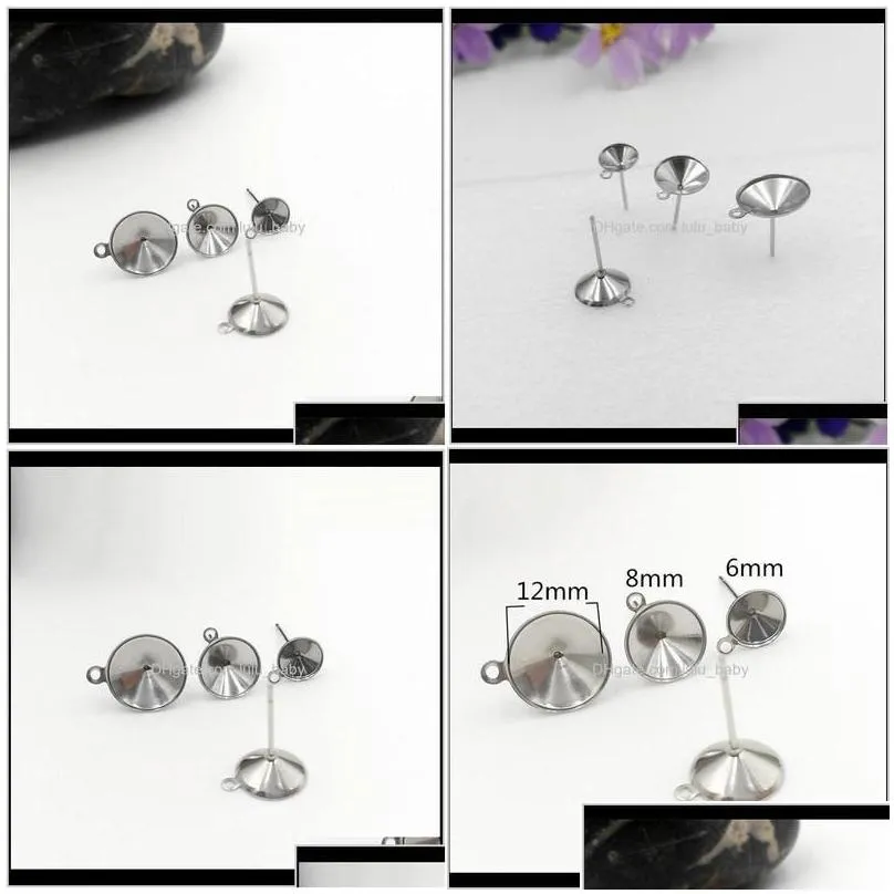 Jewelry Settings 100Pcslot Stainless Steel Stud Findings With Circle Bezel Rivoli Stones Cabochons Bases Post Diy Crafts Lx2T9 Rydxx D