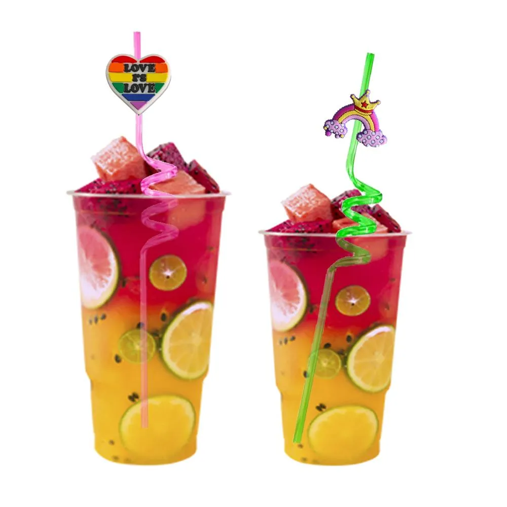 Drinking Sts Rainbow 24 Themed Crazy Cartoon Reusable Plastic For Kids Birthday Christmas Party Favors Goodie Gifts St Drop Delivery Otpt0