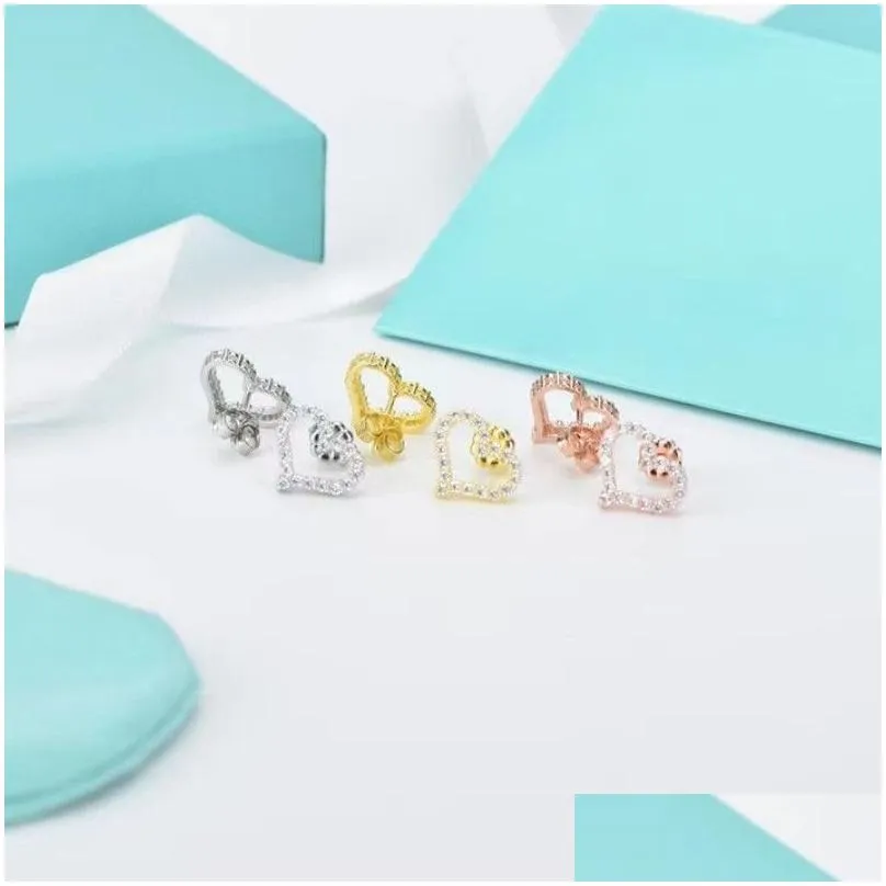 18K gold heart-shaped diamond stud earrings luxury designer women`s earrings European and American enamel 925 silver jewelry gift