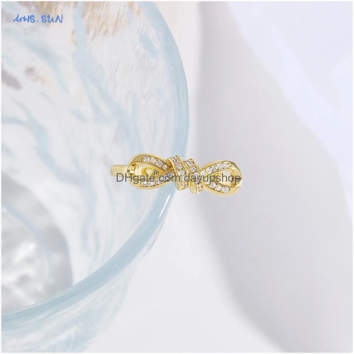 mhs.sun romantic cubic zircon twist butterfly knot finger rings for women girls 18k true gold plated wedding party jewelry