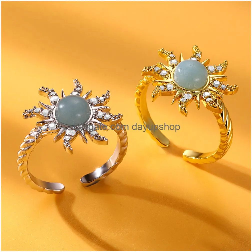 sunflower sun star rings for women fashion gold color zircon stone adjustable ring couple wedding geometry anillos jewelry