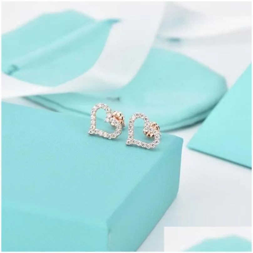 18K gold heart-shaped diamond stud earrings luxury designer women`s earrings European and American enamel 925 silver jewelry gift