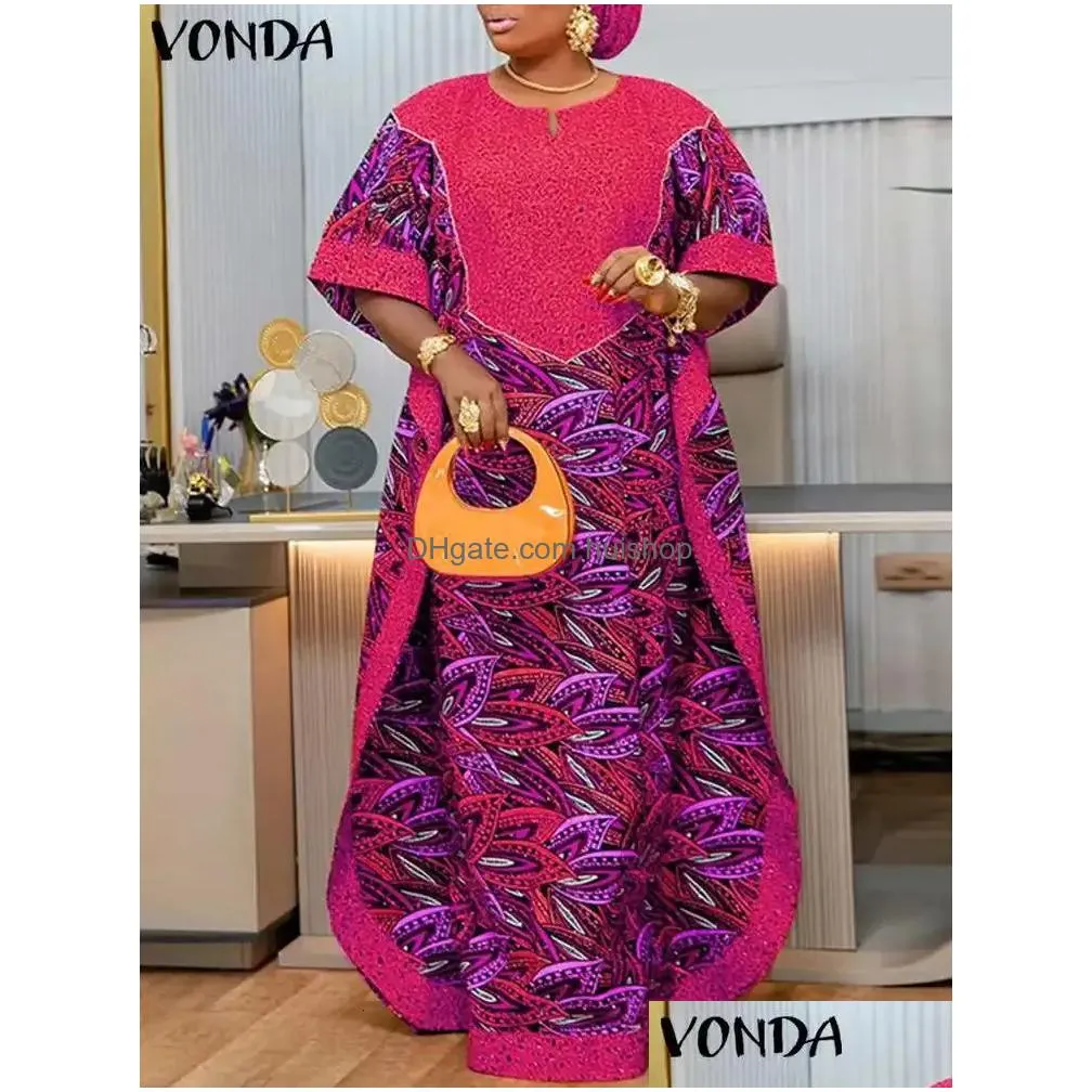 vonda plus size 5xl bohemian women printed long sundress half sleeve casual loose maxi dress oversized kaftan holiday vestidos 240426