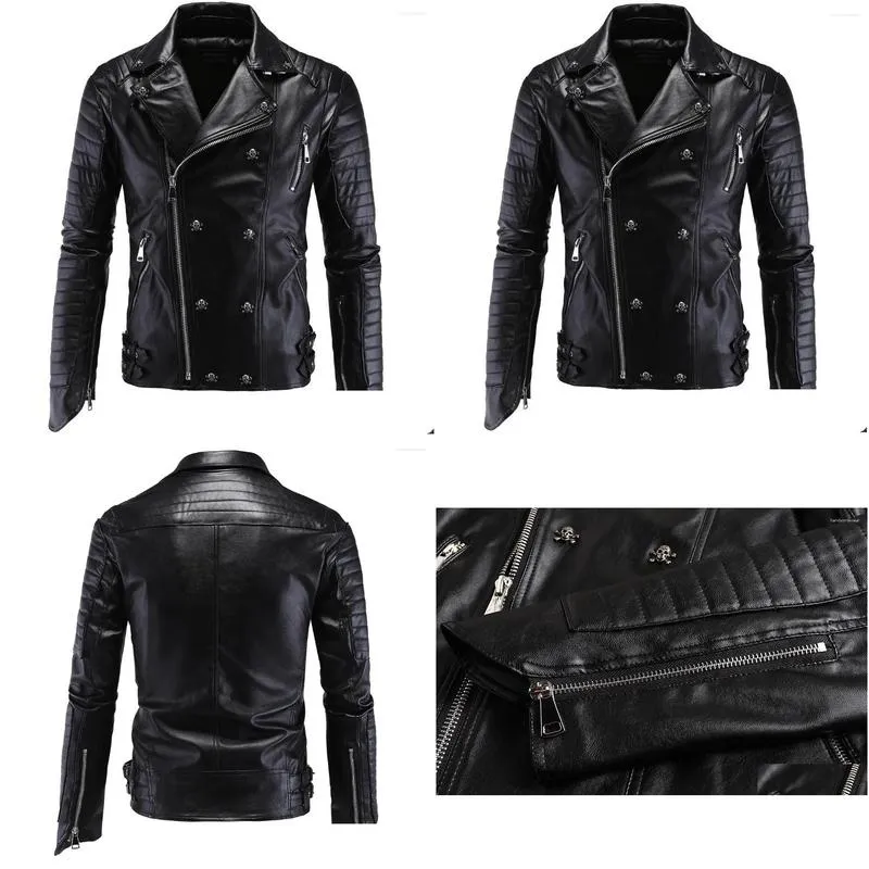 Mens Fur Faux Punk Leather Jacket Black Slim Fit Motorcycle Lether Zipper Autumn Winter Coat Vintage Bike Drop Delivery Apparel Clo Dh1Cy