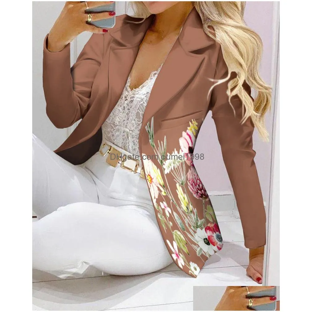 Women`S Two Piece Pants Womens 2021 Femme Formal Jacket Trousers Office Lady Outfits Autumn Women Pieces Set Chain Print Blazer Coat Dhk9S