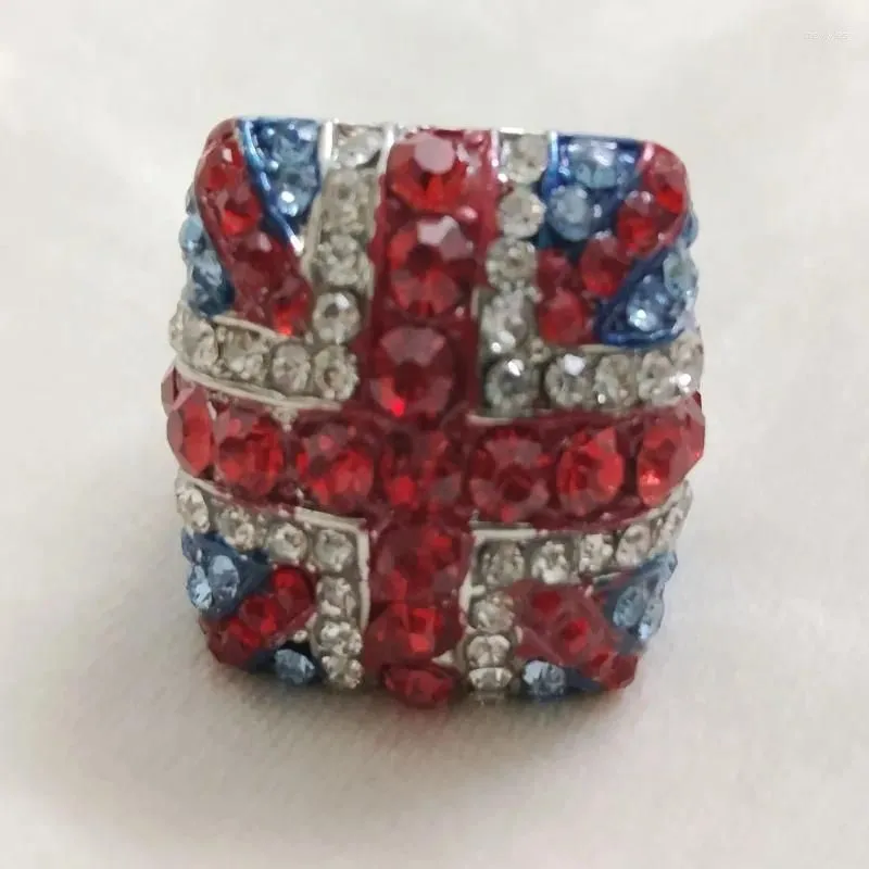 Cluster Rings Royal Full Rhinestone UK Flag Ring Dia1.7cm 1.8cm For Women Evening Party Delicate Wedding Anniversary Gift