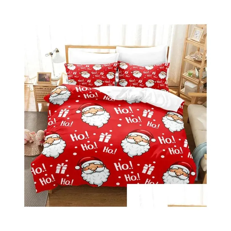 Bedding Sets Christmas Happy Year Red Santa Claus Queen King Fl Size Duvet Er Linen Set 2 Seater Bedspread 200X200 240X220 Drop Deliv Dhdme