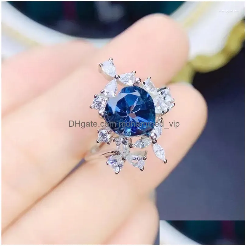 Cluster Rings Natural Real Blue Topaz Ring Love Heart Luxury Style Per Jewelry 8 8Mm 2.5Ct Gemstone 925 Sterling Sier Fine J23946 Dr Dhg4V