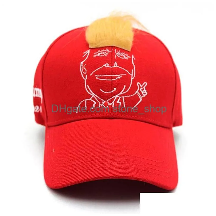 trump 2024 embroidery hat with hair baseball cap trump supporter rally parade cotton hats