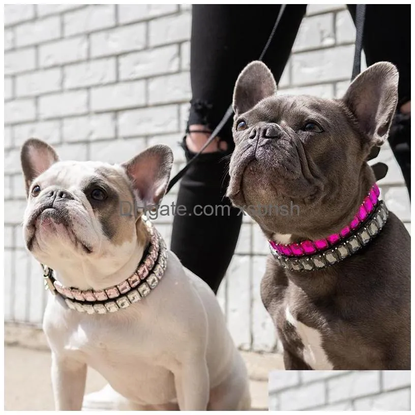 Dog Collars Leashes Gemstone Collar Puppy Zircon Sugar Pu Leather Pet Handmade Diamond Iced Heart Pearl Cute Rock Candy Jewelry Nec Dha2W