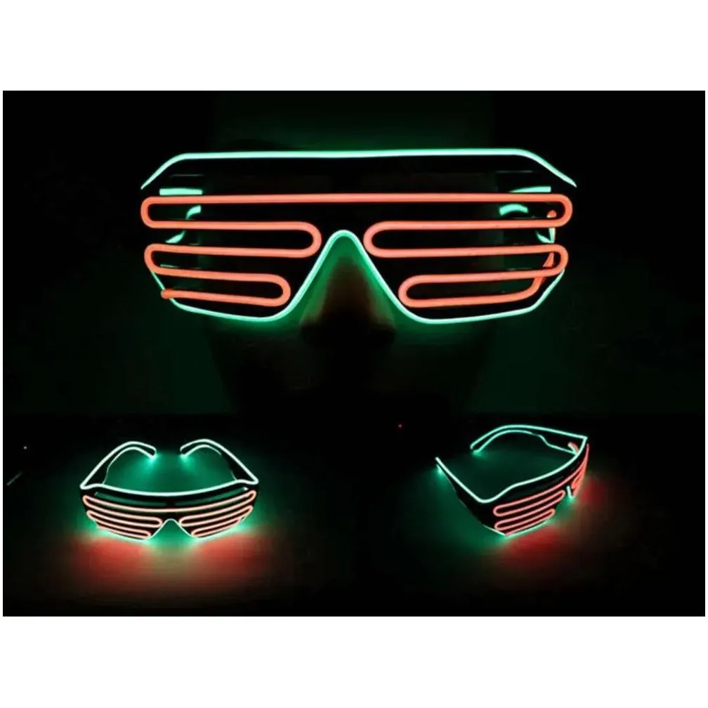 Party Favor Neon Flashing Shutter Light Up Rave Glasses El Wire Led Sunglasses Glow Dj Costumes For Halloween Xmas Birthday Bar Decora Dhufm