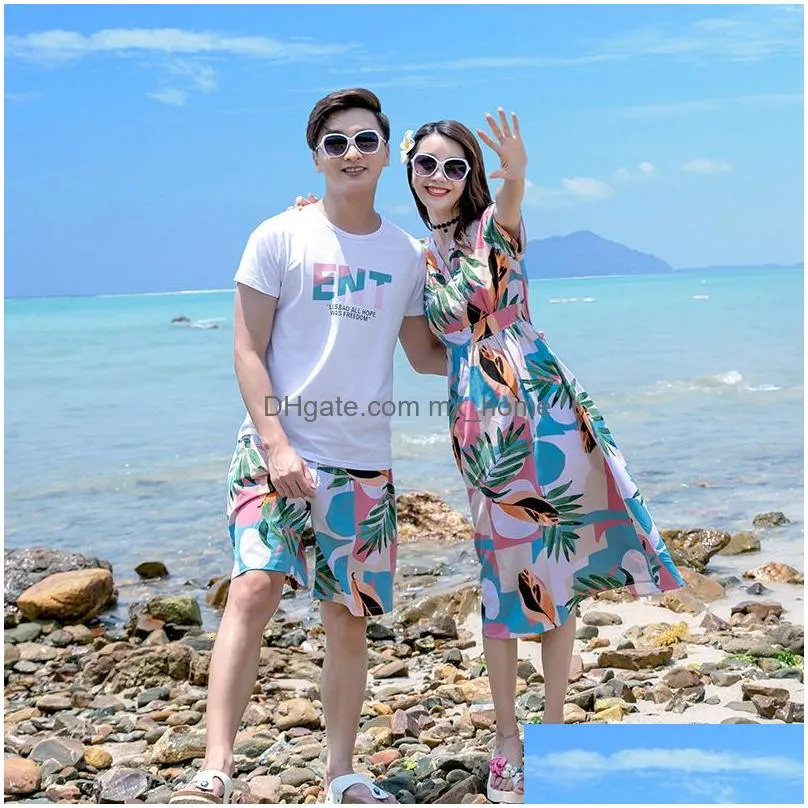 Family Matching Outfits Summer Beach Mother Daughter Dresses Dad Son T Shirt Shorts Look Couple Outfit Drop Delivery Baby Kids Mater Dhlmr