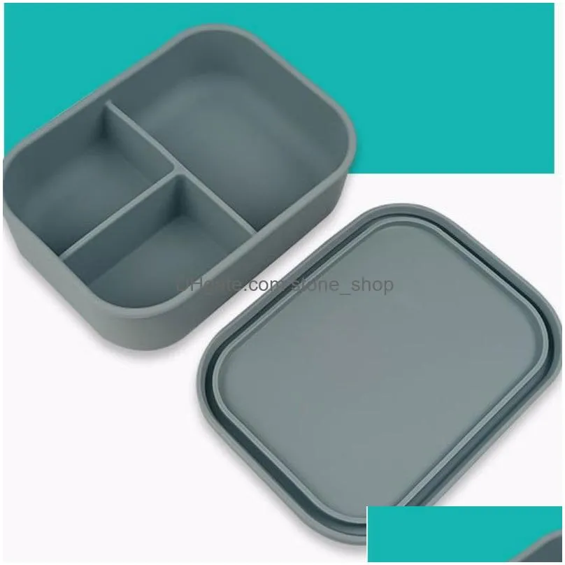 silicone lunch box bento box travel outdoors portable food storage container kids lunch boxes microwave oven rectangular three-cell container dinnerware