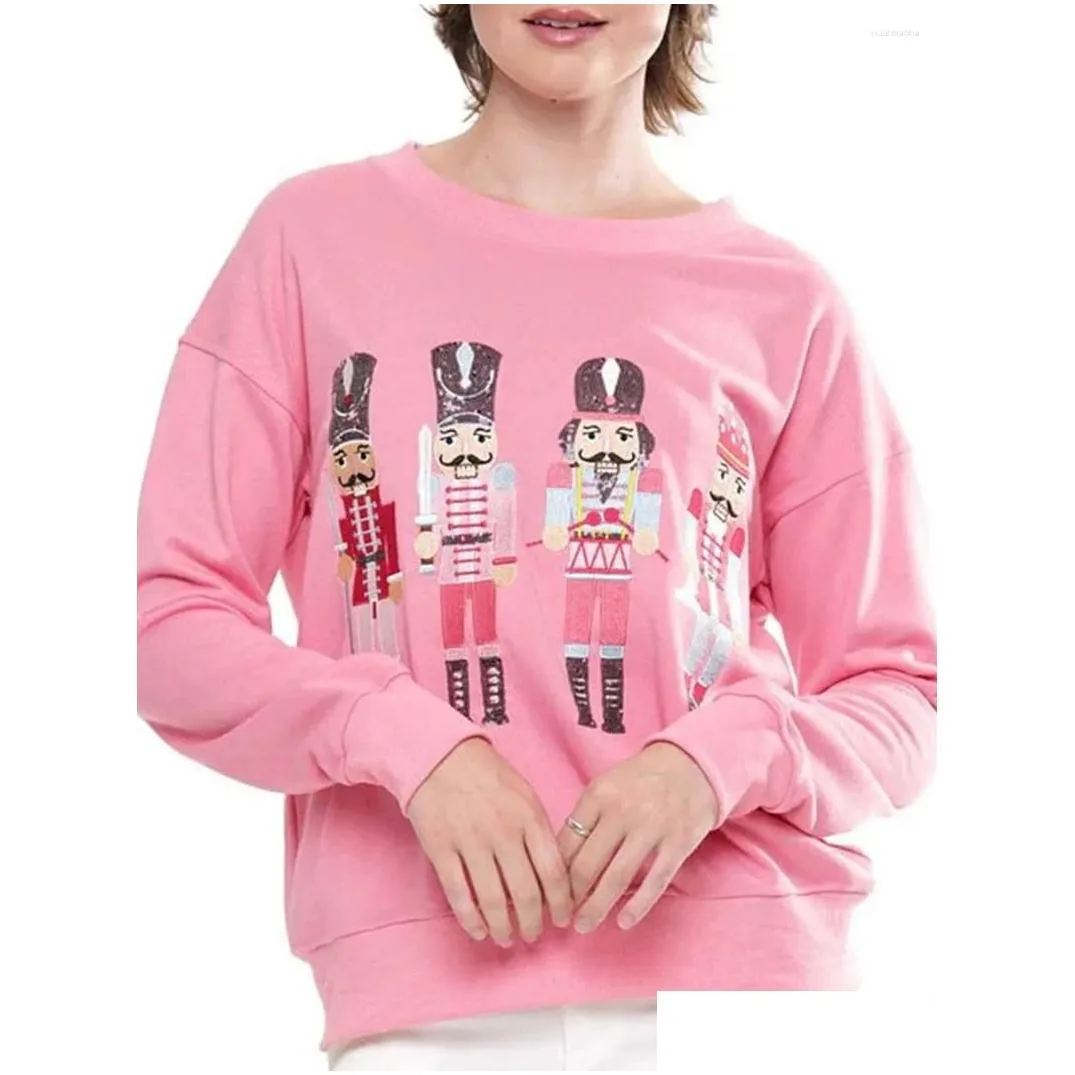 womens hoodies loose sweatshirt cartoon person sequins embroidered crew neck long sleeve pullovers fall winter casual tops shirts