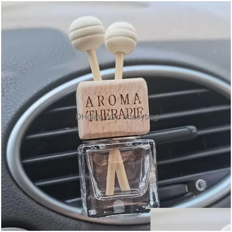 Perfume Bottles Wholesale 8 Ml Car Diffuser Air Freshener Bottle Empty Essential Oil Glass Per With Vent Clip Wooden Caps Drop Deliver Dhsie