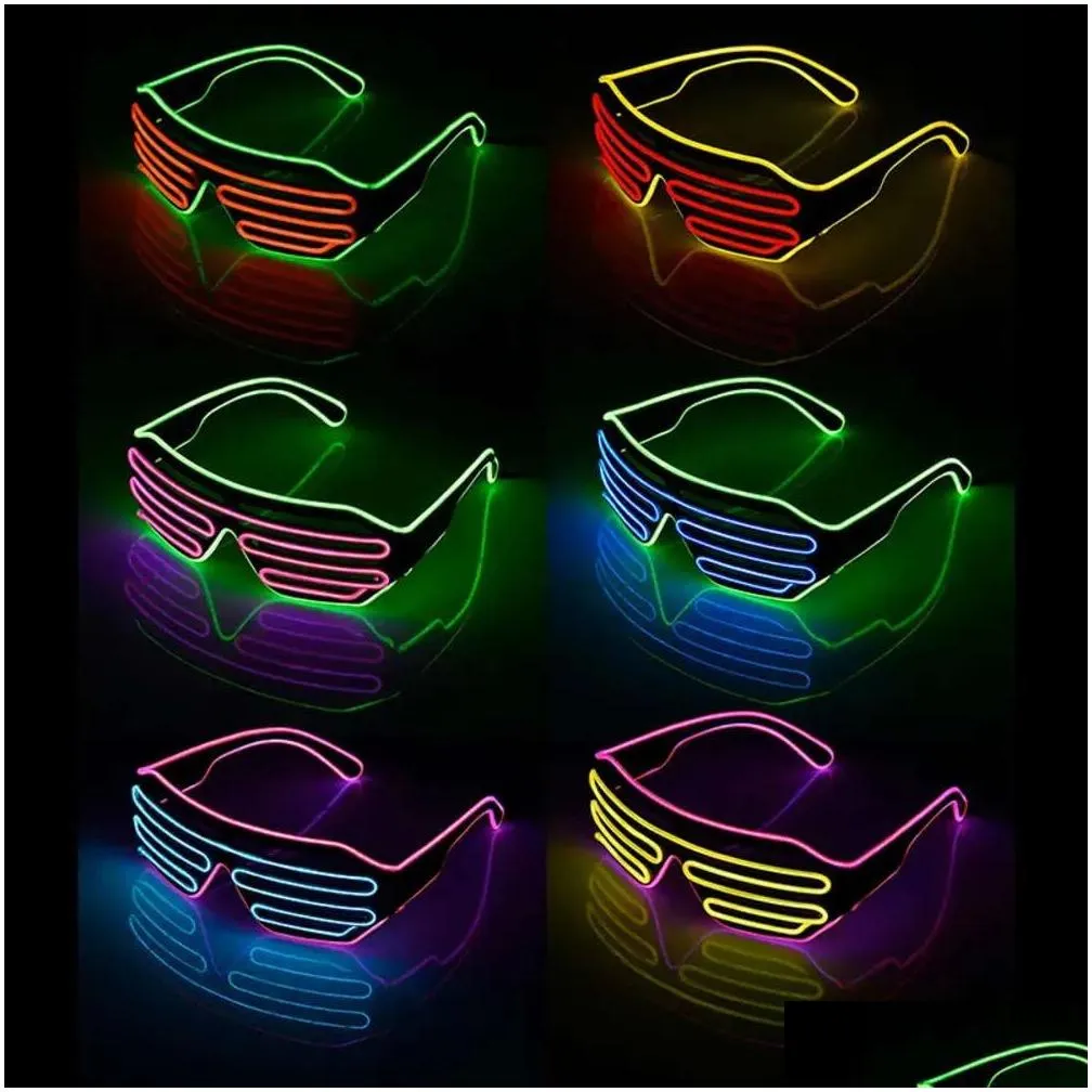 Party Favor Neon Flashing Shutter Light Up Rave Glasses El Wire Led Sunglasses Glow Dj Costumes For Halloween Xmas Birthday Bar Decora Dhufm