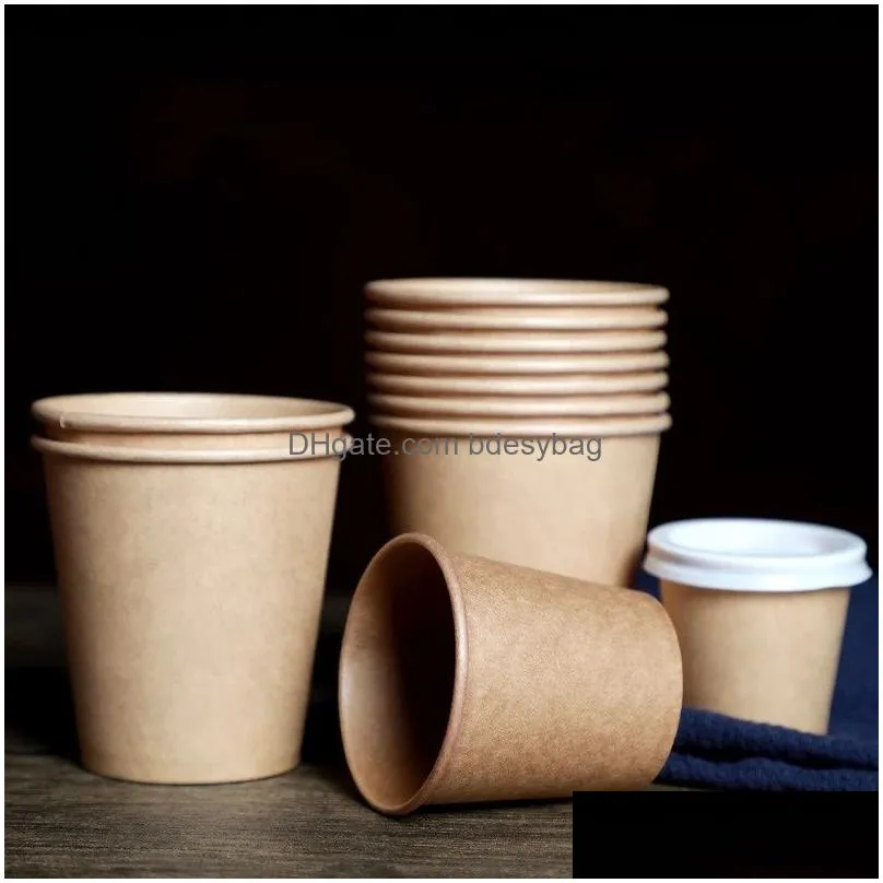 Disposable Cups & Straws Paper Kraft With Lid Coffee Milk Cup Papers For Drinking Party Supplies Drop Delivery Home Garden Kitchen, Di Dhdxp