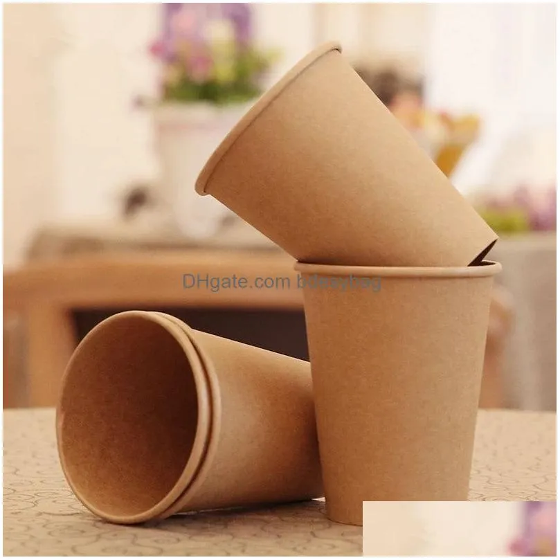 Disposable Cups & Straws Paper Kraft With Lid Coffee Milk Cup Papers For Drinking Party Supplies Drop Delivery Home Garden Kitchen, Di Dhdxp