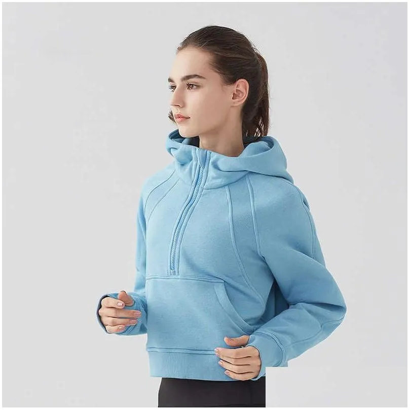 Sports Coat Women`s Half Zipper Hoodie Sweater Loose Versatile Casual Baseball Suit Running Fitness Yoga Gym Clothes Jacket Top