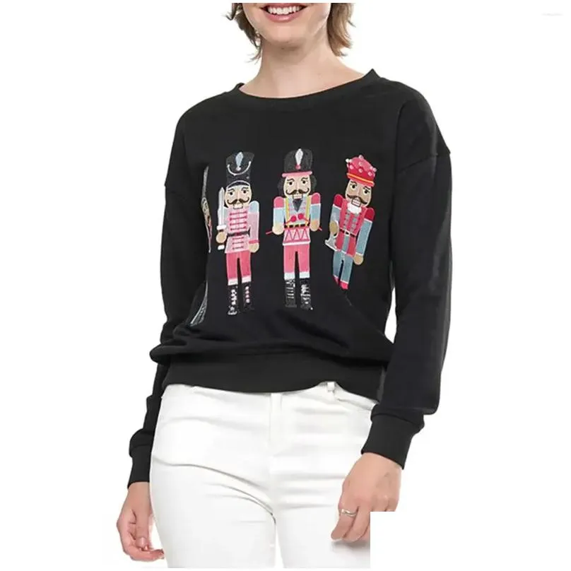 womens hoodies loose sweatshirt cartoon person sequins embroidered crew neck long sleeve pullovers fall winter casual tops shirts