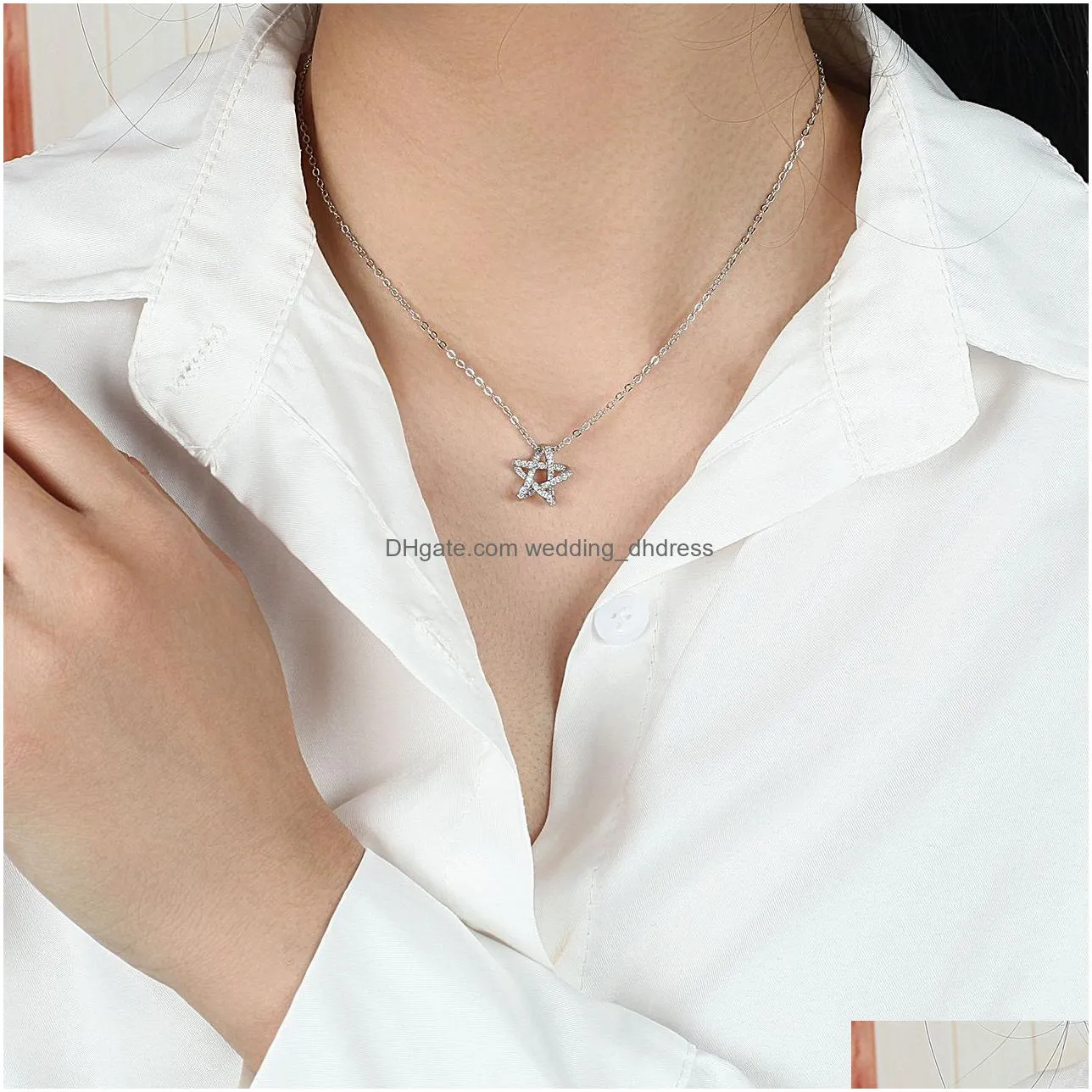 Other Wedding Favors Rhinestone Star Pendant Necklace White Gold Luxury Design Women Party Jewelry For Girl Gift Fashion Choker Neck Dhlak