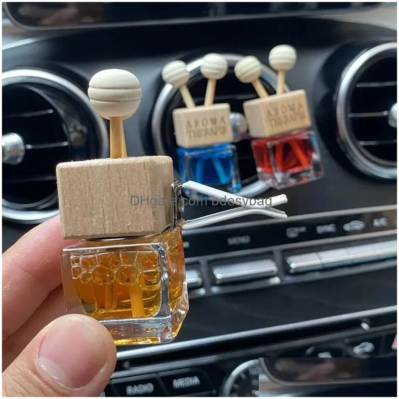 Perfume Bottles Wholesale 8 Ml Car Diffuser Air Freshener Bottle Empty Essential Oil Glass Per With Vent Clip Wooden Caps Drop Deliver Dhsie