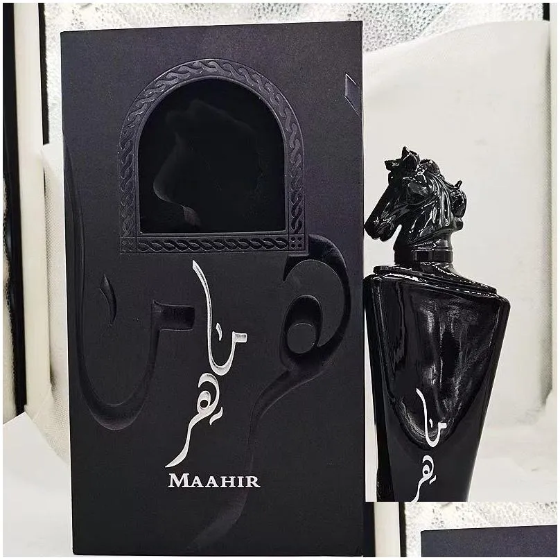 Hot sale Arab men perfume glass bottle spray MAAHIR horse head exquisite gift box perfume 100ml fast delivery
