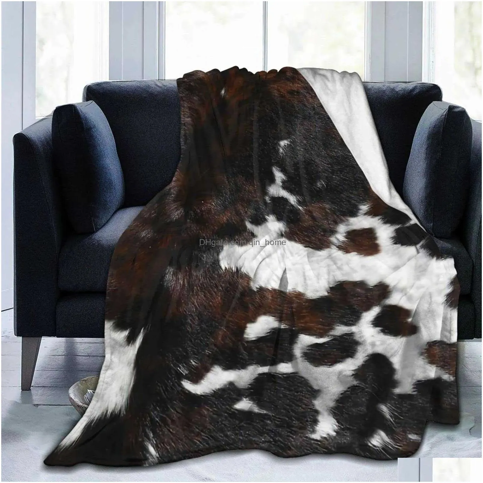 Blanket Blankets Cow Print Fluffy Soft Cozy Warm P Flannel Fleece Throw Bed Sheet Bedspread Sofa For Home Travel R230824 Drop Delive Dhpyx
