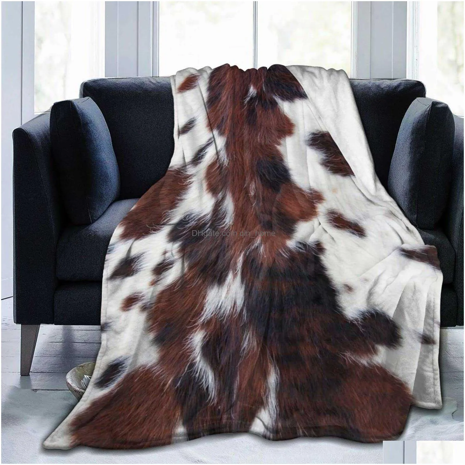 Blanket Blankets Cow Print Fluffy Soft Cozy Warm P Flannel Fleece Throw Bed Sheet Bedspread Sofa For Home Travel R230824 Drop Delive Dhpyx