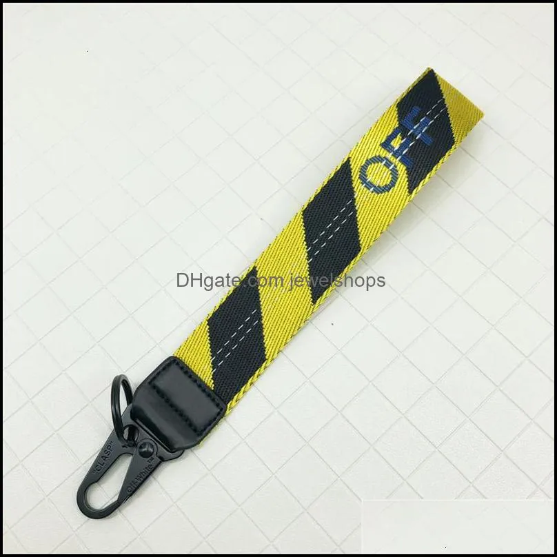 Keychains Lanyards Off Keychain White Tide Brand Embroidered Canvas Pendant Bag Camera With Denim Accessories Drop Delivery Otajd