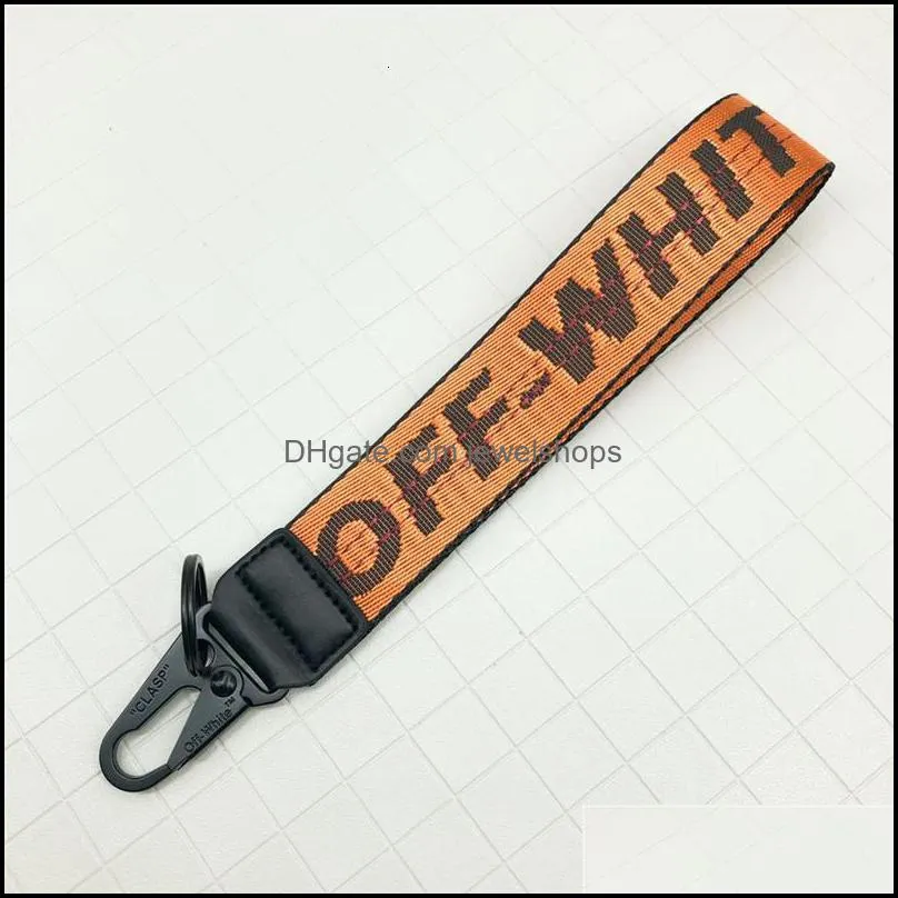 Keychains Lanyards Off Keychain White Tide Brand Embroidered Canvas Pendant Bag Camera With Denim Accessories Drop Delivery Otajd