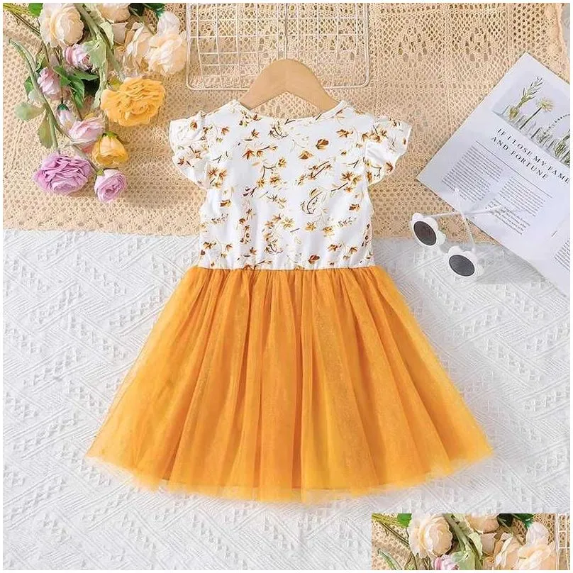 Floral Yellow T Shirt Handkerchief Dress For Girls Aged 4 7 Years Short Sleeve Princess Formal Wear With Bow Detail Fast Baby Drop Delivery From Yumshoe 7.41 DHgate.Com