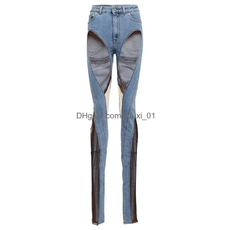 Y2K Fashion Denim High Waist Spiral Hollow Out Mesh Cowboy Y2K Fashion Denim High Waist Spiral Hollow Out Mesh Cowboy