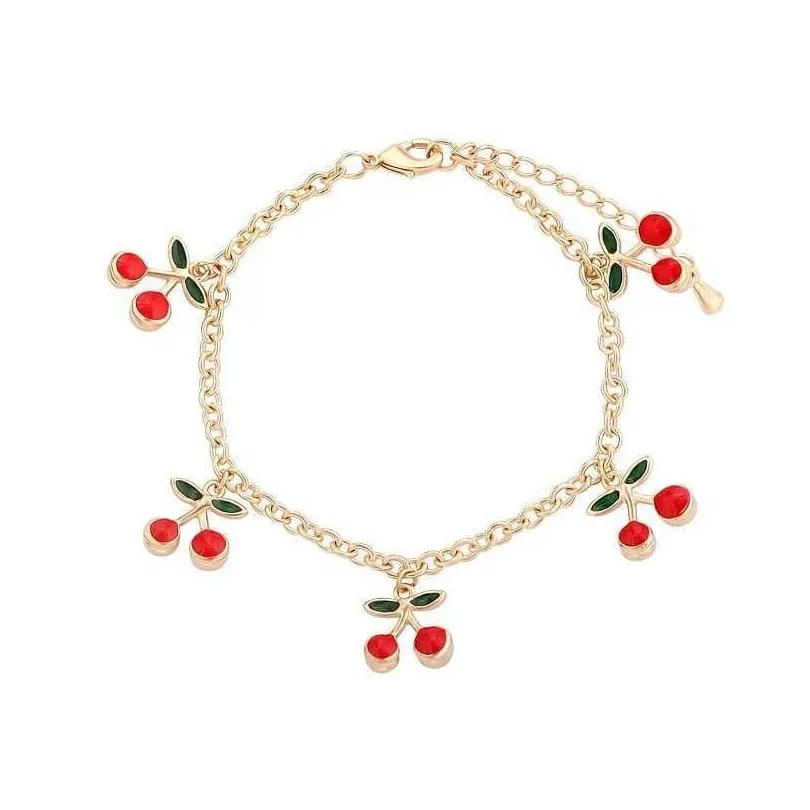 Bracciale con ciondolo ciliegia per donna oro regolabile_voghion.com
