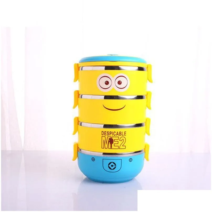 Cartoon Minion Stainless Steel Lunchbox for Kid Tiffin Boxes Thermal Bento for School Students Tableware 4D Lunch Box for Kids Y200429