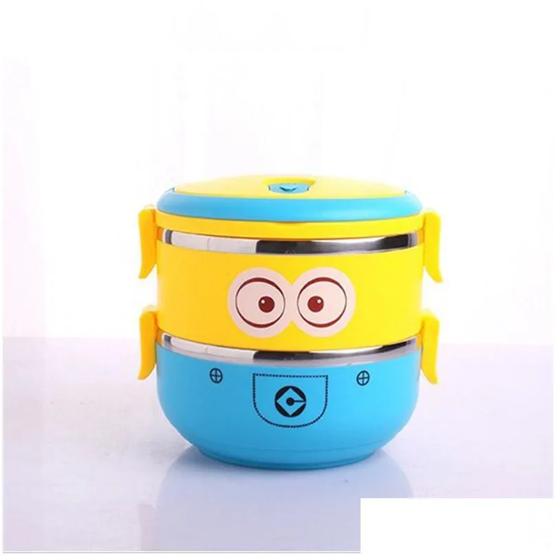 Cartoon Minion Stainless Steel Lunchbox for Kid Tiffin Boxes Thermal Bento for School Students Tableware 4D Lunch Box for Kids Y200429