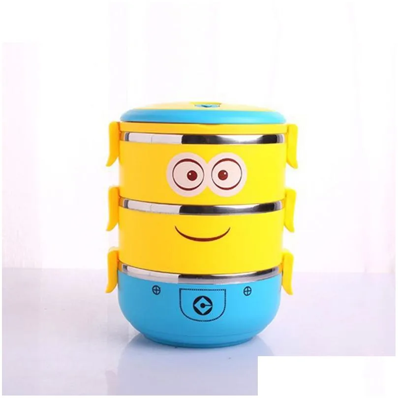 Cartoon Minion Stainless Steel Lunchbox for Kid Tiffin Boxes Thermal Bento for School Students Tableware 4D Lunch Box for Kids Y200429