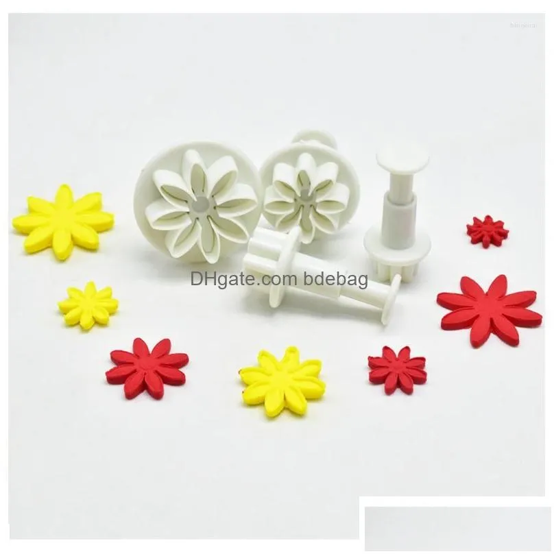 baking moulds 3/4pcs geometry sugarcraft fondant cutter plastic flower cake mold diy decorating tools plunger sugar craft die