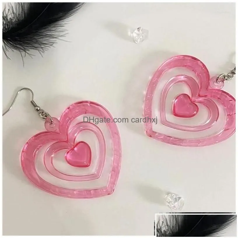 Dangle & Chandelier Earrings Y2K Earring Pink Hollow Out Heart Korean Fashion Aesthetic Diy Love Hook For Women Jewelry Drop Delivery Dh1Qh