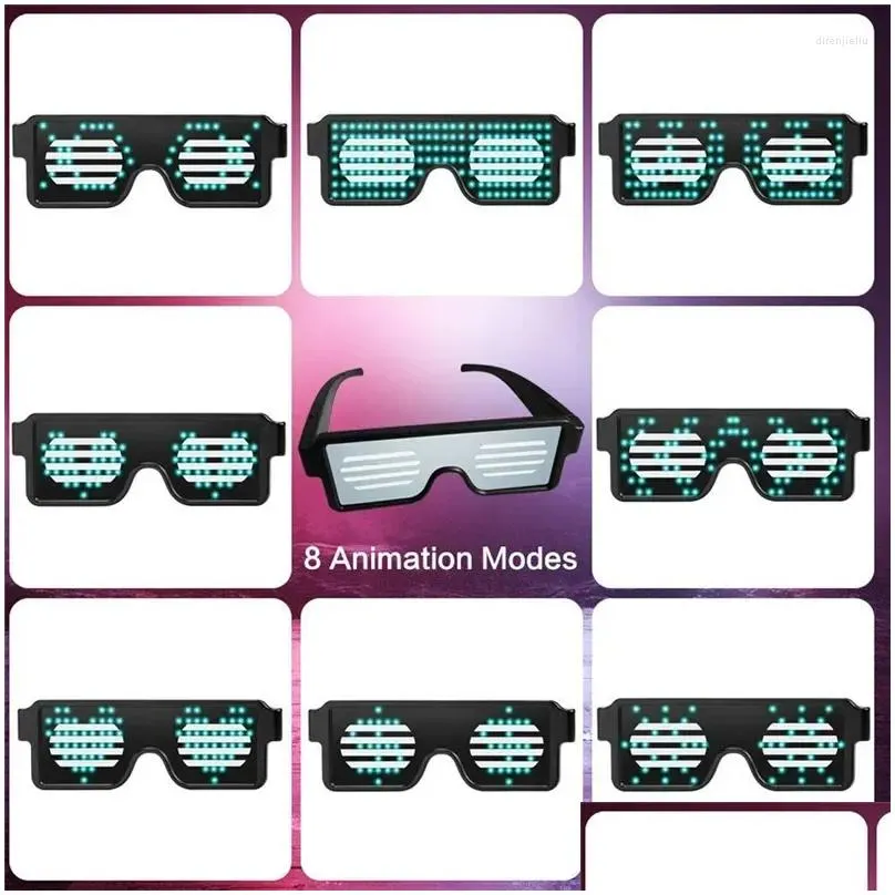 Outdoor Eyewear LED USB Rechargeable Light Up Glow Sunglasses With 8 Animation Modes For Halloween Christmas And Various Festival