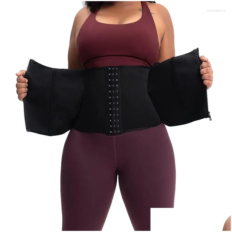 Waist Support Latex Trainer Corset Zipper Cincher Slimming Belly Belt Tummy Trimmer Shaper Women Control Sheath Girdle Strap Black