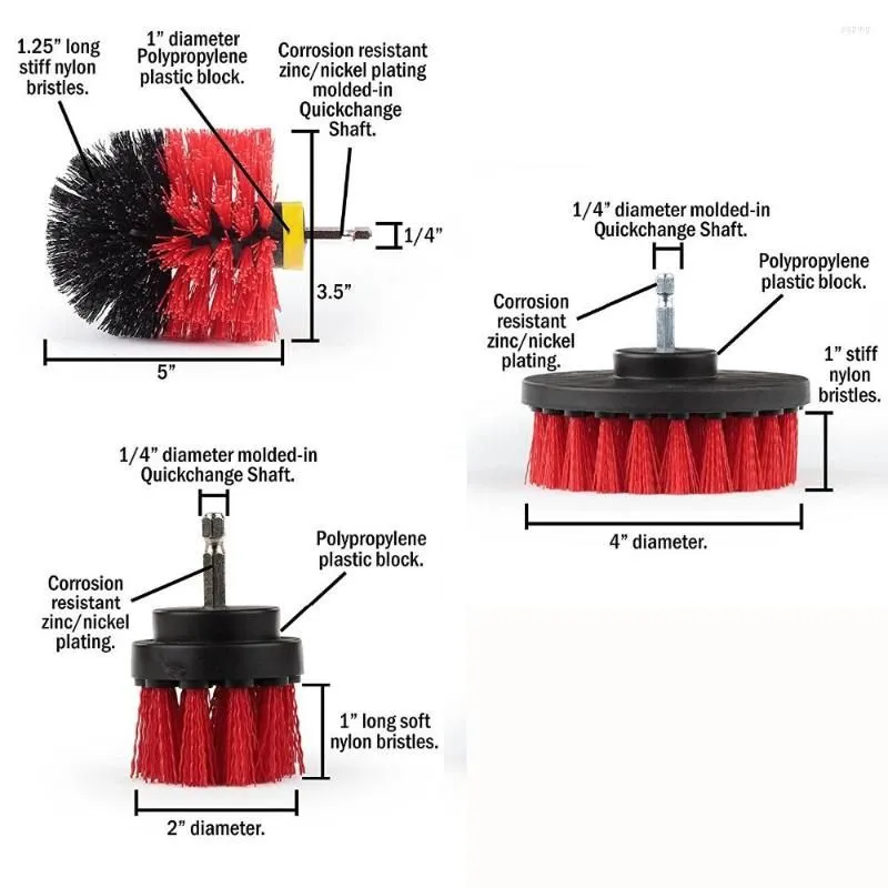 Car Sponge 3Pcs/Set Power Scrubber Brush Kit Plastic Round Cleaning For Tires Carpet Glass Nylon Brushes Tool