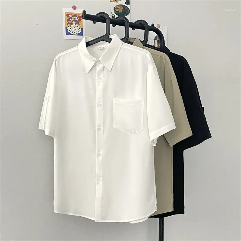 Men`s Casual Shirts Shirt Short Sleeved Summer Ins Trend Solid Color Lapel Simple And Versatile 5-quarter Sleeve Lining Clothes