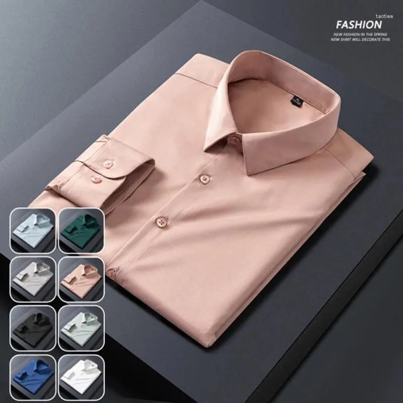 Men`s Dress Shirts Fashion Brand Male Long Sleeved Shirt Smooth Business Coat Man Solid Color Formal High Quality Top Plus Size