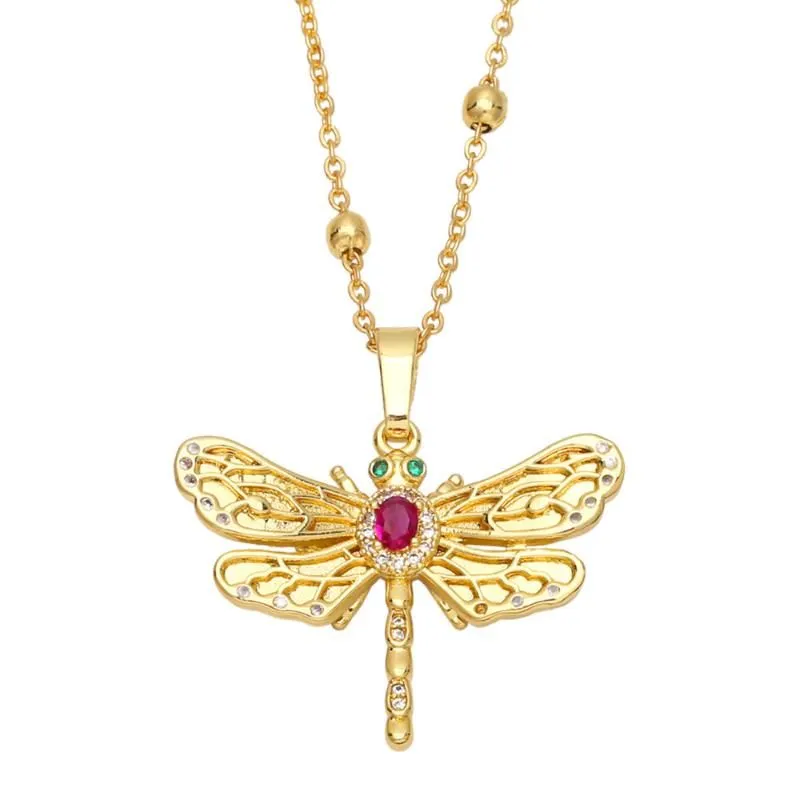 Pendant Necklaces Colorful Zircon Dragonfly Dog Necklace For Woman Clothings Accessories