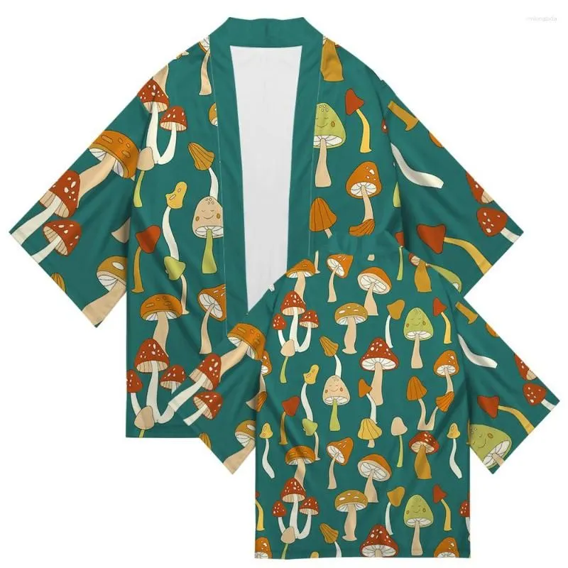 Men`s Casual Shirts Japanese Kimono Traditional Mushroom Print Cardigan Asian Clothing Harajuku Samurai Yukata Men`s Hip Hop