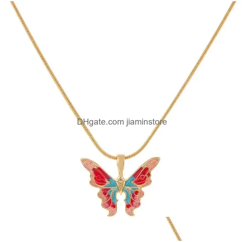 Pendant Necklaces Exquisite Enamel Butterfly Necklace For Women Charm Elegant Clavicle Chain Accessories Jewelry Gift