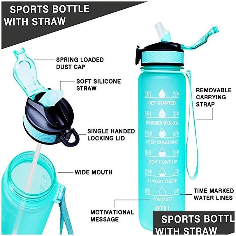 Water Bottles 32Oz Portable Bottle Motivational Sports With Time Maker Leak-Proof Cup For Outdoor Sport Fitness Bpa Drop Delivery Dhcle