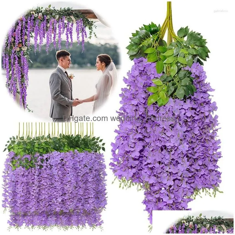 decorative flowers 110cm wisteria artificial flower hanging garland plant vine fake for arch backdrop wall ceiling decor wedding