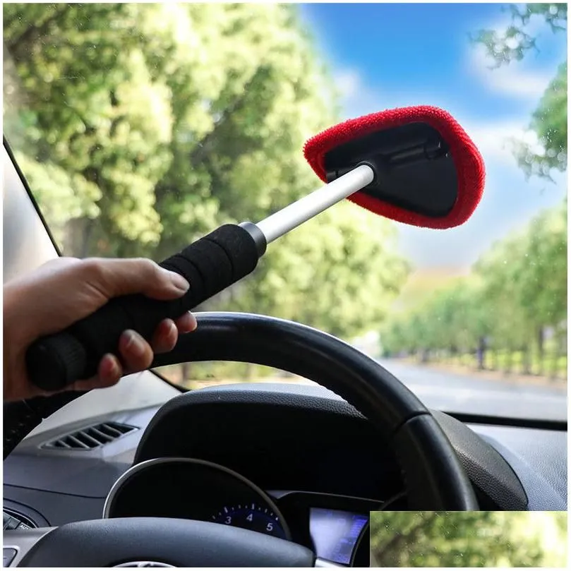 Windshield Cleaner Car Window Cleaning Tool With Extendable Handle Washable Reusable Microfiber Cloth Pad Head Glass Wiper Kit Drop